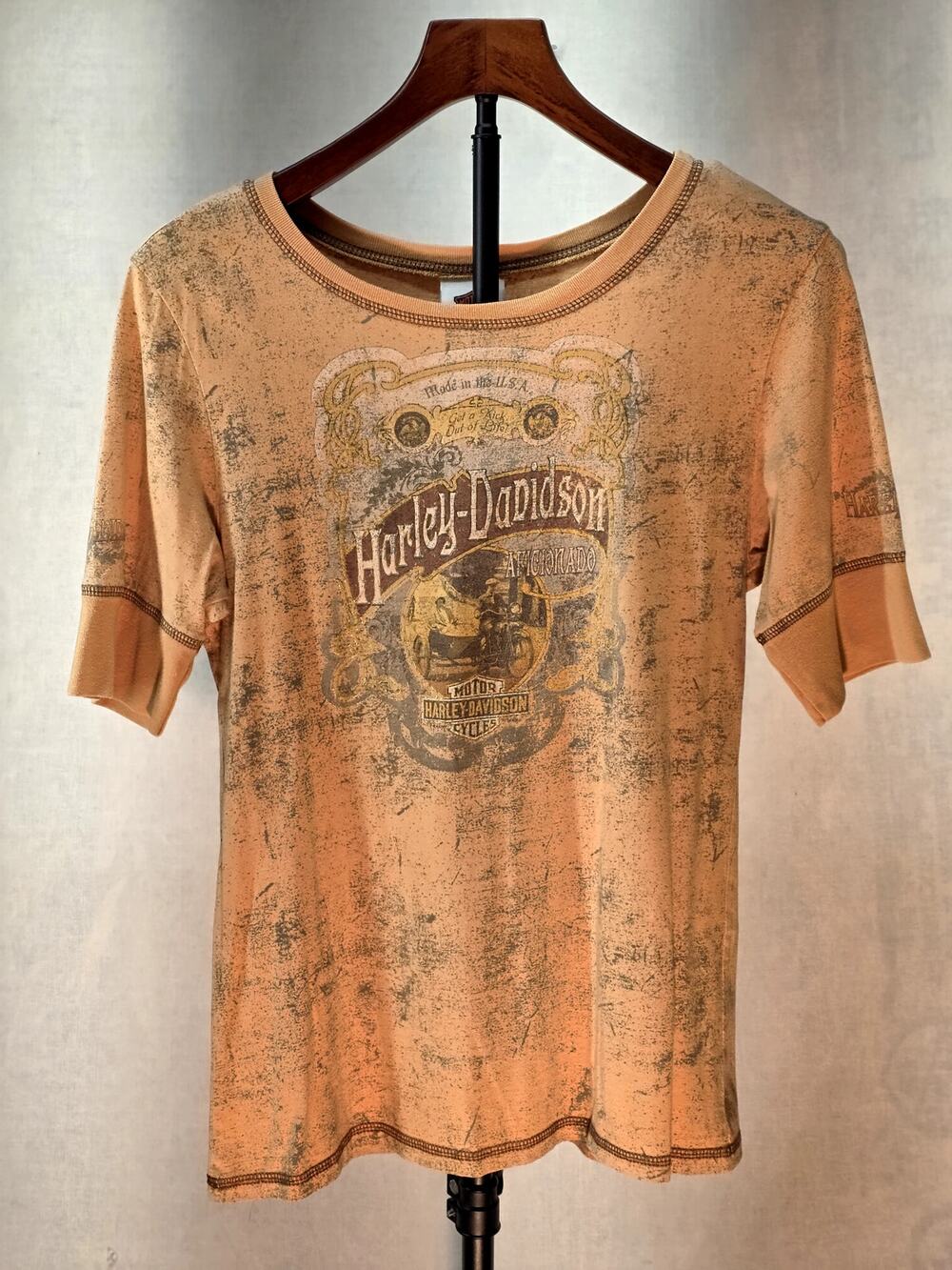Vintage‎ Harley Davidson Women's Graphic Tee Orange Distressed Y2K Large